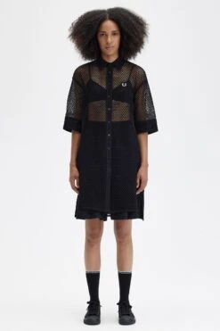 Fred Perry Open-Knit Shirt Dress