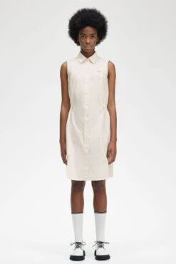Fred Perry Gathered Sleeveless Shirt Dress