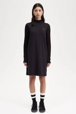 Fred Perry Sheer Sleeve Mock Neck Dress 14 Fred Perry Sheer Sleeve Mock Neck Dress -Fred Perry D6156 102 V2 Q323 MOD1 FRONT