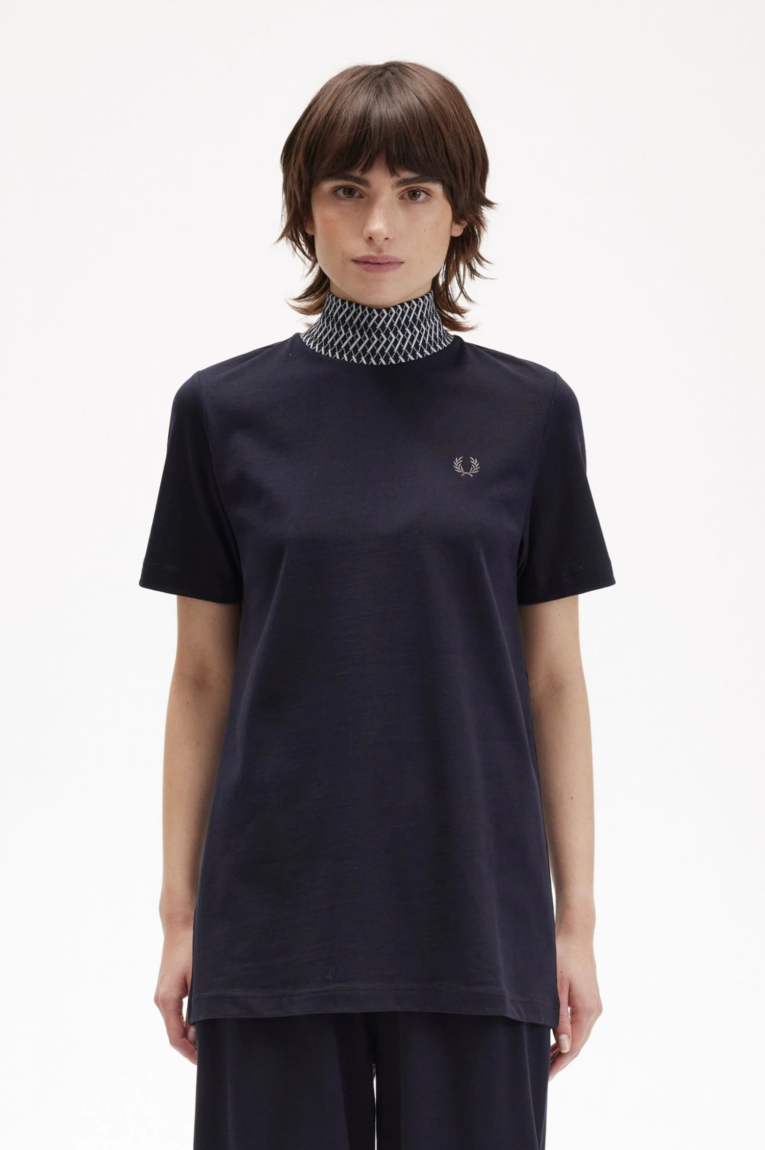 Fred Perry Jacquard Trim High Neck T-Shirt 1 Fred Perry Jacquard Trim High Neck T-Shirt