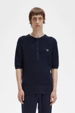 Fred Perry Ribbed Knitted Henley Top