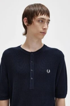 Fred Perry Ribbed Knitted Henley Top -Fred Perry K5856 608 3