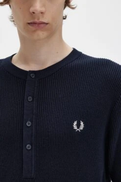 Fred Perry Ribbed Knitted Henley Top -Fred Perry K5856 608 4