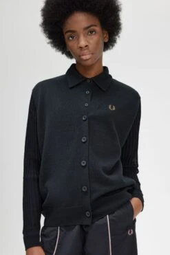 Fred Perry Sheer Sleeve Cardigan 9 Fred Perry Sheer Sleeve Cardigan -Fred Perry K6101 102 V2 Q323 ED1