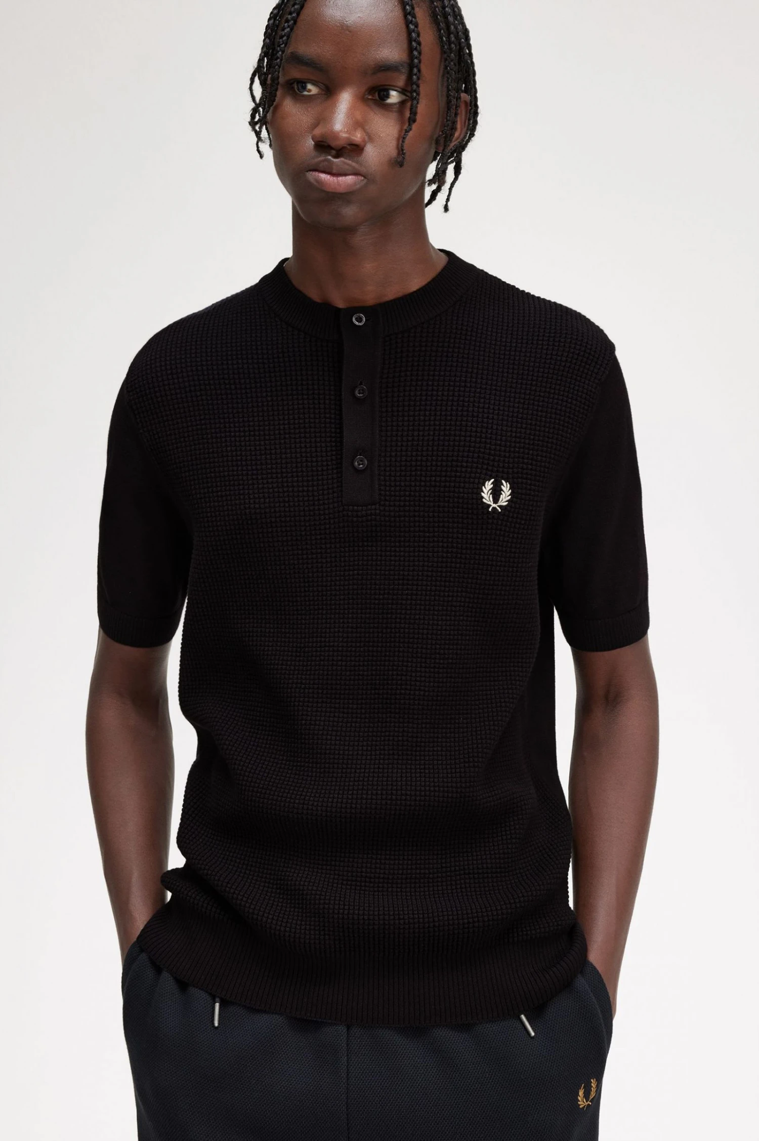 Fred Perry Waffle Stitch Henley Shirt 4 Fred Perry Waffle Stitch Henley Shirt - Image 4