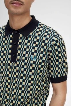 Fred Perry Glitch Chequerboard Knitted Shirt 9 Fred Perry Glitch Chequerboard Knitted Shirt -Fred Perry K6514 R70 V2 Q323 ED1