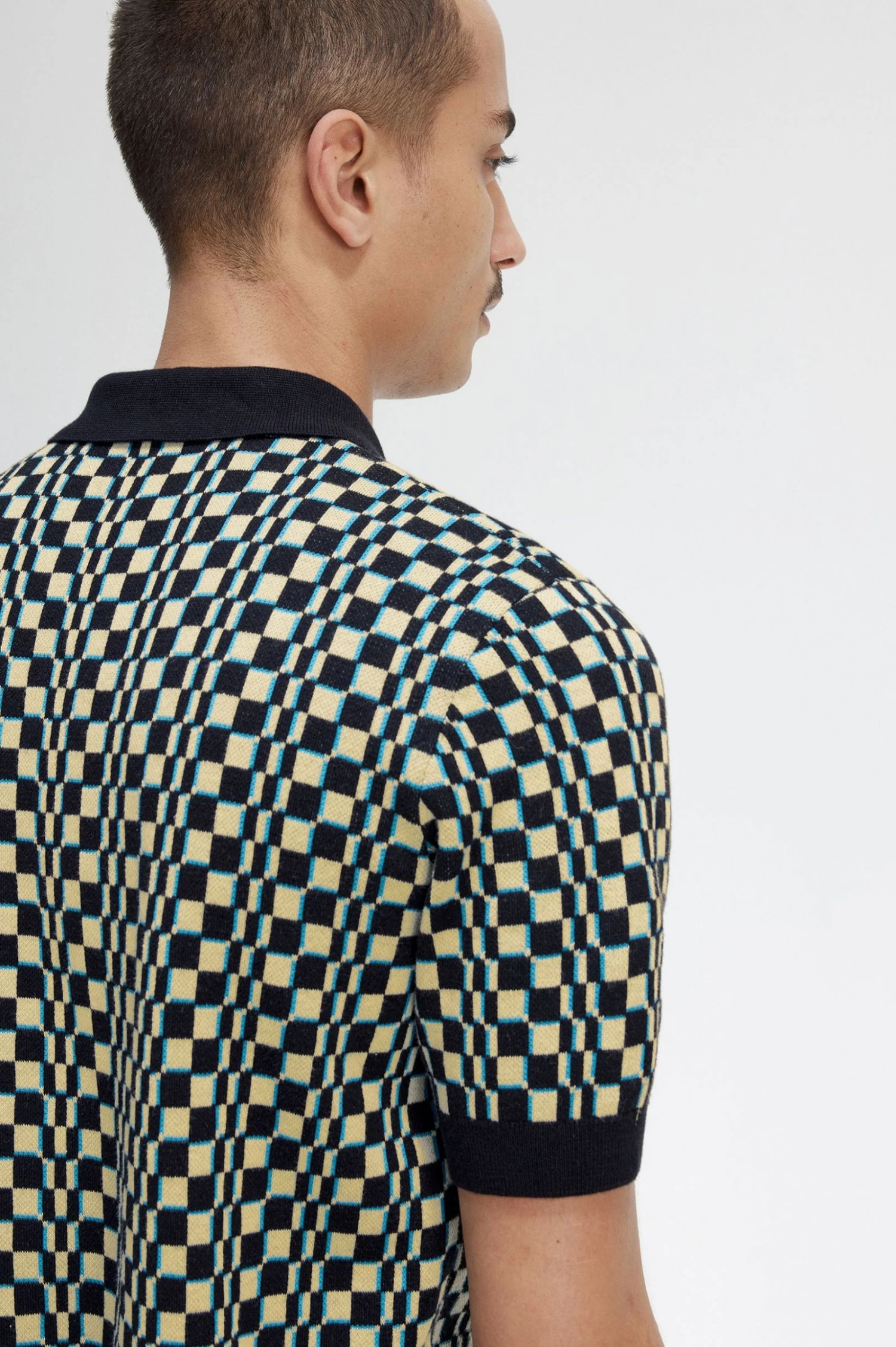 Fred Perry Glitch Chequerboard Knitted Shirt 4 Fred Perry Glitch Chequerboard Knitted Shirt - Image 4