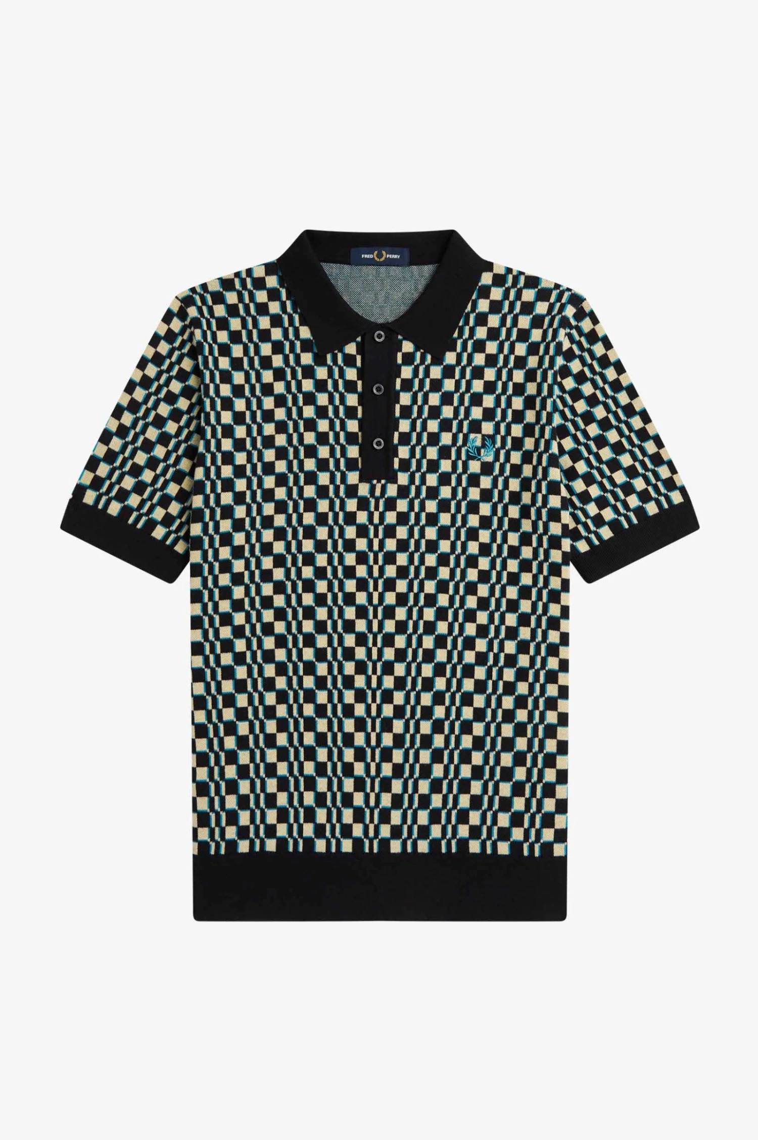 Fred Perry Glitch Chequerboard Knitted Shirt 6 Fred Perry Glitch Chequerboard Knitted Shirt - Image 6