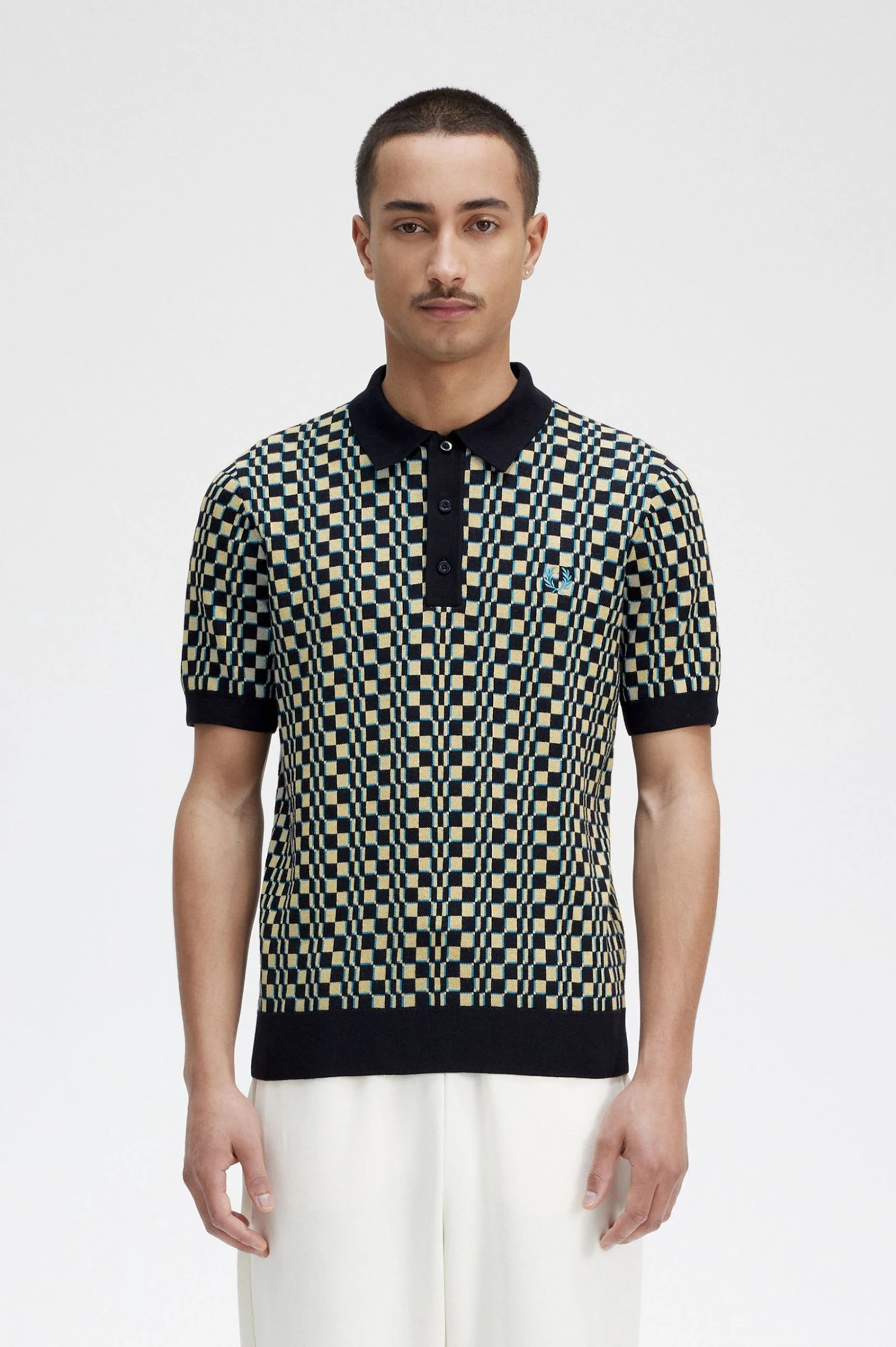 Fred Perry Glitch Chequerboard Knitted Shirt 1 Fred Perry Glitch Chequerboard Knitted Shirt