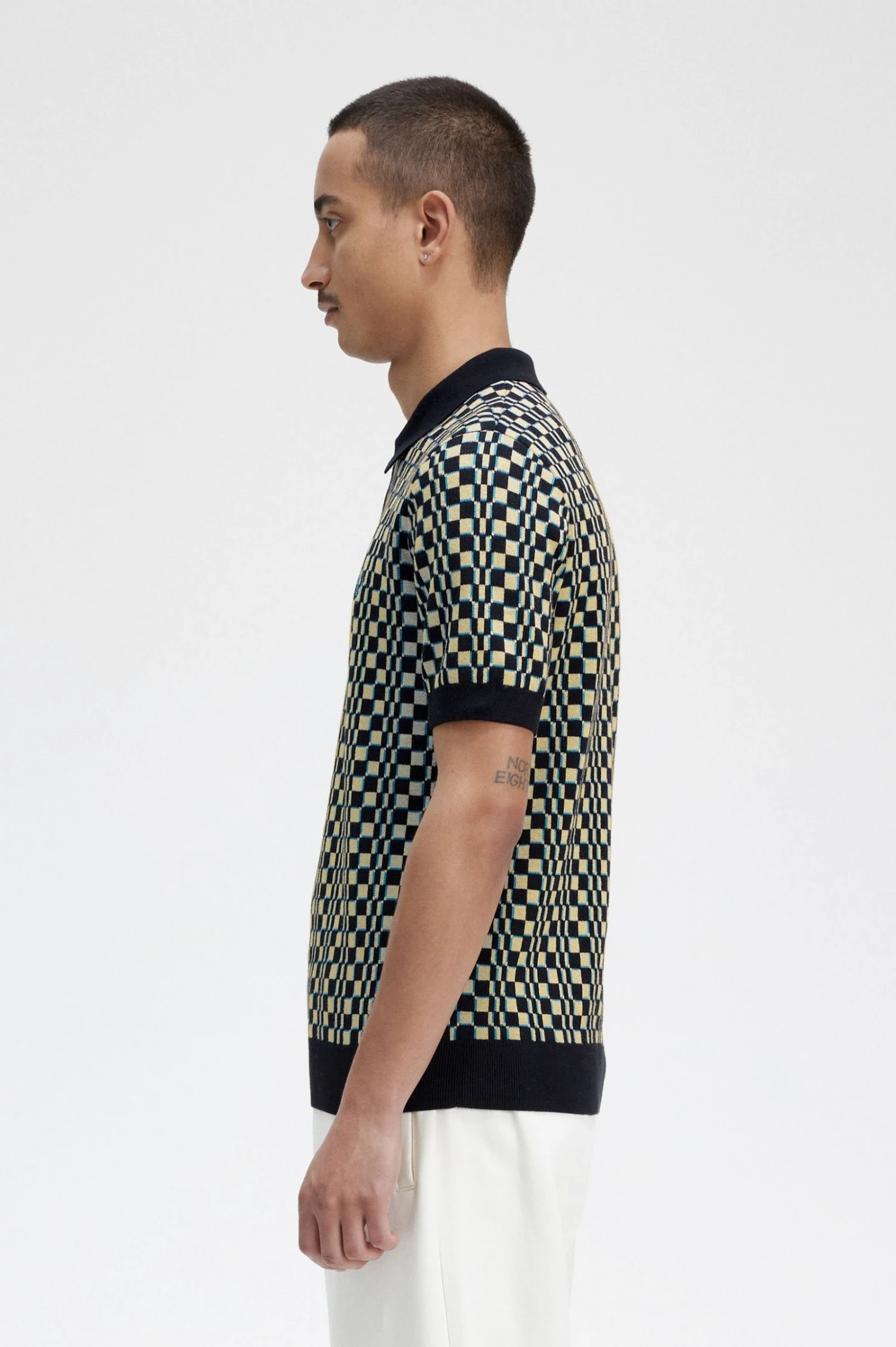 Fred Perry Glitch Chequerboard Knitted Shirt 2 Fred Perry Glitch Chequerboard Knitted Shirt - Image 2