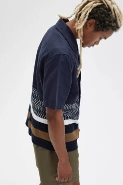 Fred Perry Knitted Panel Revere Collar Shirt -Fred Perry M5680 608 4