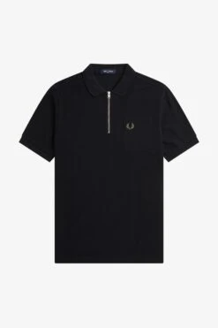 Fred Perry Textured Zip Neck Polo Shirt -Fred Perry M6583 102 V2 Q323 FLATFRONT
