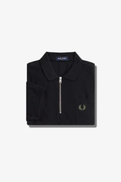 Fred Perry Textured Zip Neck Polo Shirt -Fred Perry M6583 102 V2 Q323 FLATSQUARE