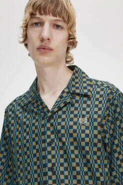 Fred Perry Glitch Chequerboard Revere Collar Shirt 9 Fred Perry Glitch Chequerboard Revere Collar Shirt -Fred Perry M6594 Q55 V2 Q323 ED1