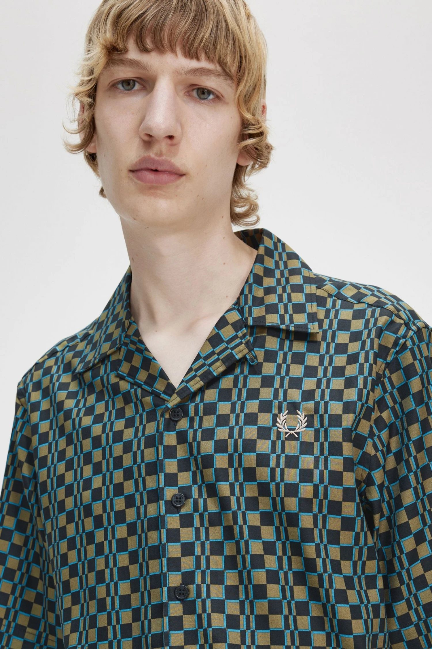 Fred Perry Glitch Chequerboard Revere Collar Shirt 3 Fred Perry Glitch Chequerboard Revere Collar Shirt - Image 3