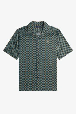 Fred Perry Glitch Chequerboard Revere Collar Shirt 12 Fred Perry Glitch Chequerboard Revere Collar Shirt -Fred Perry M6594 Q55 V2 Q323 FLATFRONT