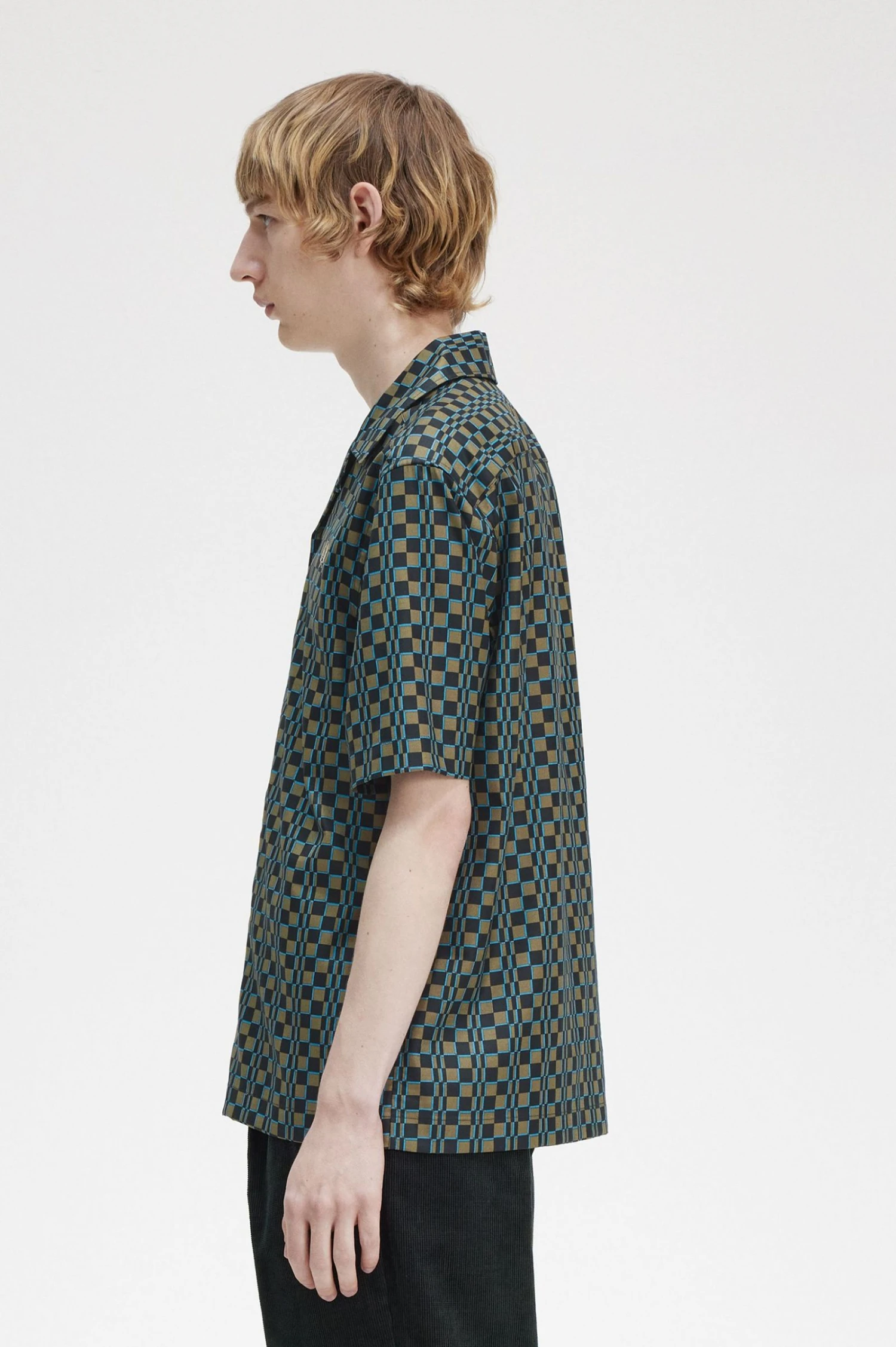 Fred Perry Glitch Chequerboard Revere Collar Shirt 2 Fred Perry Glitch Chequerboard Revere Collar Shirt - Image 2