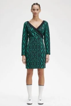 Fred Perry Off-the-Shoulder Snakeprint Dress