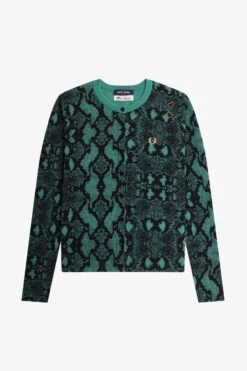 Fred Perry Snake Print Cardigan -Fred Perry SK6549 R35 V2 Q323 FLATFRONT